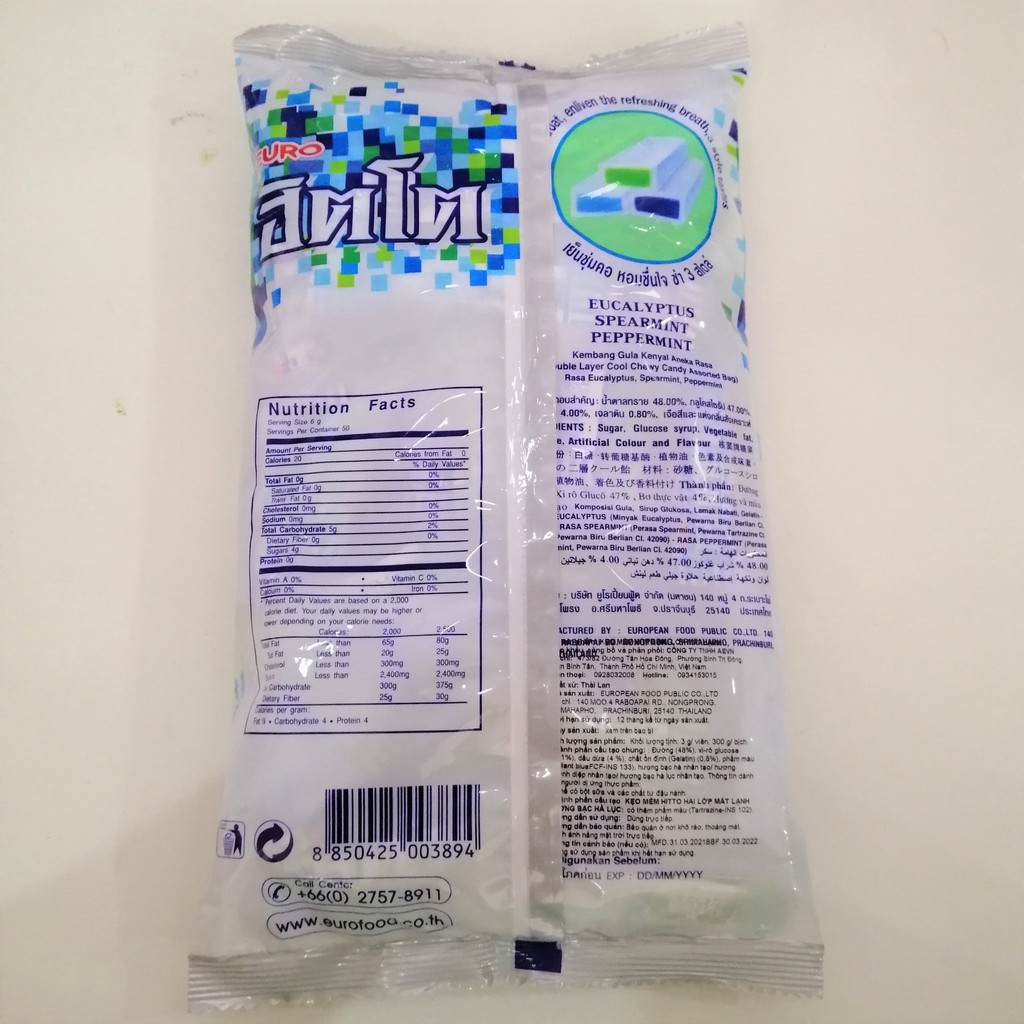 Kẹo Thái Lan Hitto Bạc Hà (Gói 300g)