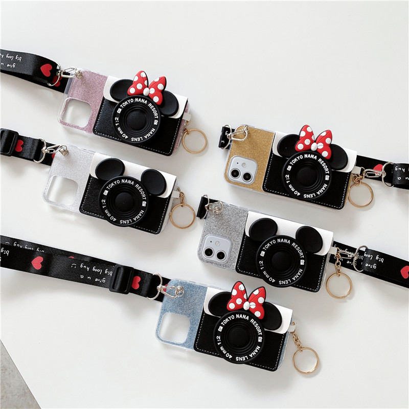 Ốp Điện Thoại Hình Máy Ảnh Có Giá Đỡ Dây Đeo Chéo Hình Minnie Mickey Cho Meizu M3 M5 M5s M6 M6t M8 Note Mx8 M4 Pro