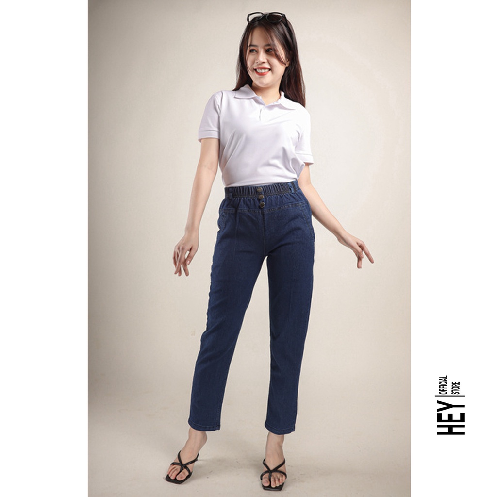 Quần jean nữ dáng baggy cạp chun, co giãn 4 chiều vải bò xuất khẩu có 3 màu, đủ size từ 40kg-80kg V193 - HEY OFFICAL | BigBuy360 - bigbuy360.vn