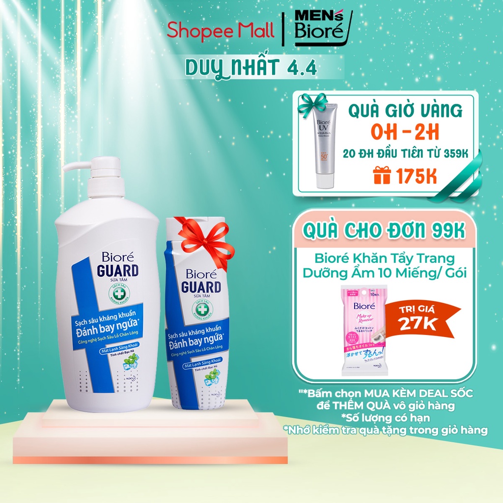[Mã FMCGKAO4 - 8% đơn 250k] Bioré Sữa Tắm Sạch Sâu Kháng Khuẩn Guard – Mát Lạnh Sảng Khoái 800g Tặng 1 Chai 220g