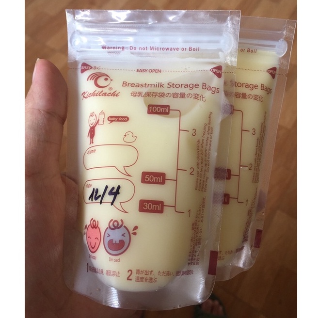 Hộp 30 túi trữ sữa cảm biến nhiệt Kichilachi 100ml không chứa BPA an toàn cho bé