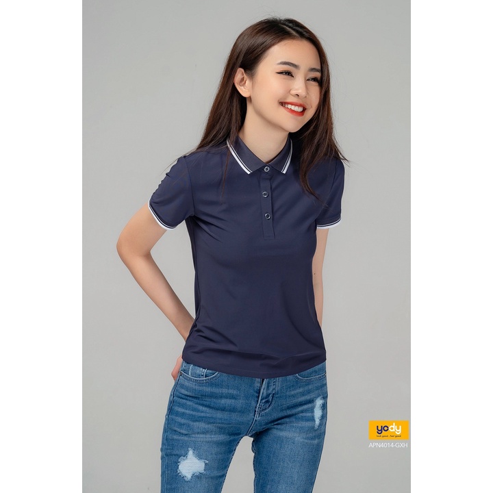 Áo Thun Có Cổ nữ YODY, Áo Phông Polo airy cool bo kẻ mềm mịn khô nhanh APN4014 | BigBuy360 - bigbuy360.vn