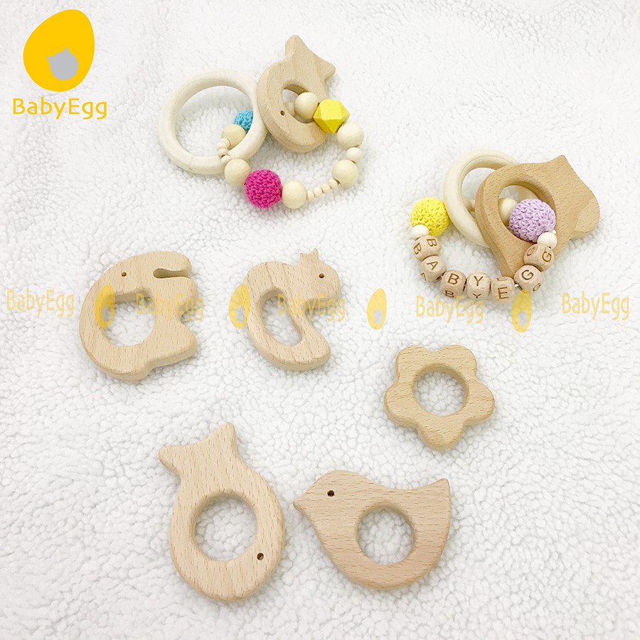 Vòng gỗ cầm tay an toàn xúc xắc lục lạc treo nôi nhiều màu hình cá ngựa hoa sao cho bé sơ sinh cầm nắm bé trai bé gái