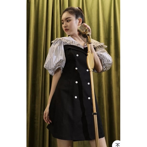 Đầm kaki tay phối kẻ cao cấp Vero Moda