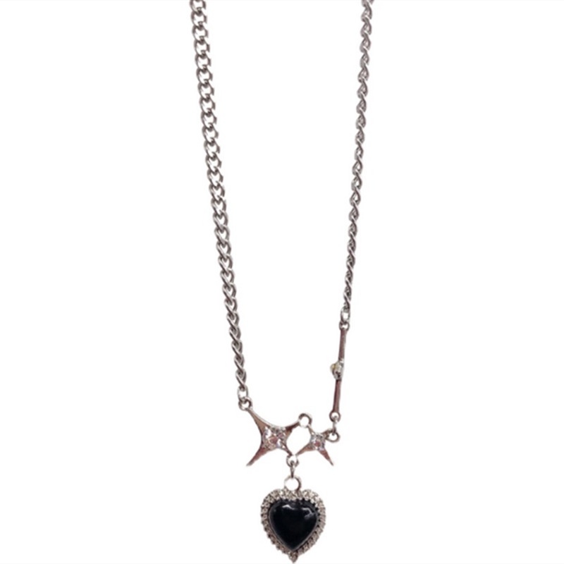 Vòng Cổ Dây Xích Mặt Thánh Giá Ngôi Sao Trái Tim Màu Đen Phong Cách Punk Hiphop Thời Trang Cho Nữ