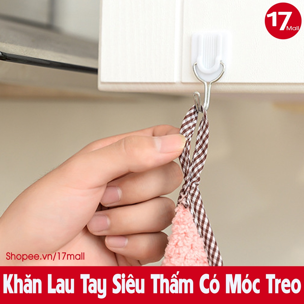 Khăn lau tay nhà bếp siêu thấm, nhanh khô, có móc treo mềm mịn, khăn lau đa năng vuông 🛒17Mall