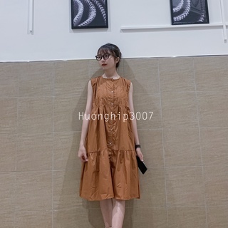 Váy babydoll nâu bèo tầng sát nách chất thô mềm