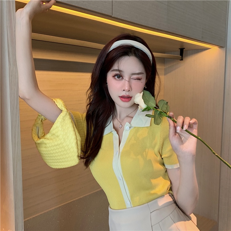 Áo thun tay ngắn cổ polo vải lụa lạnh phong cách trẻ trung dành cho nữ