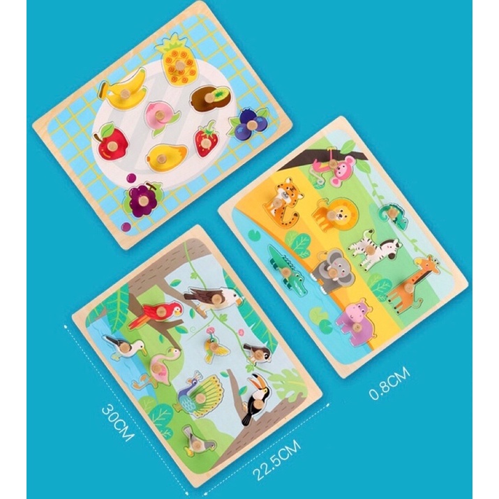 Đồ chơi giáo dục Montessori cho trẻ sáng tạo và phát triển trí tuệ Bảng ghép hình gỗ cao cấp có núm cầm thông minh
