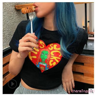 Áo thun nữ ngắn tay cổ tròn in hình hoạt hình