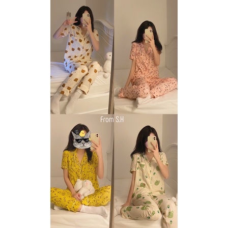 [SẴN HÀNG/ẢNH THẬT] Bộ đũi xốp xô đũi pijama tay ngắn quần dài mặc nhà cực cute