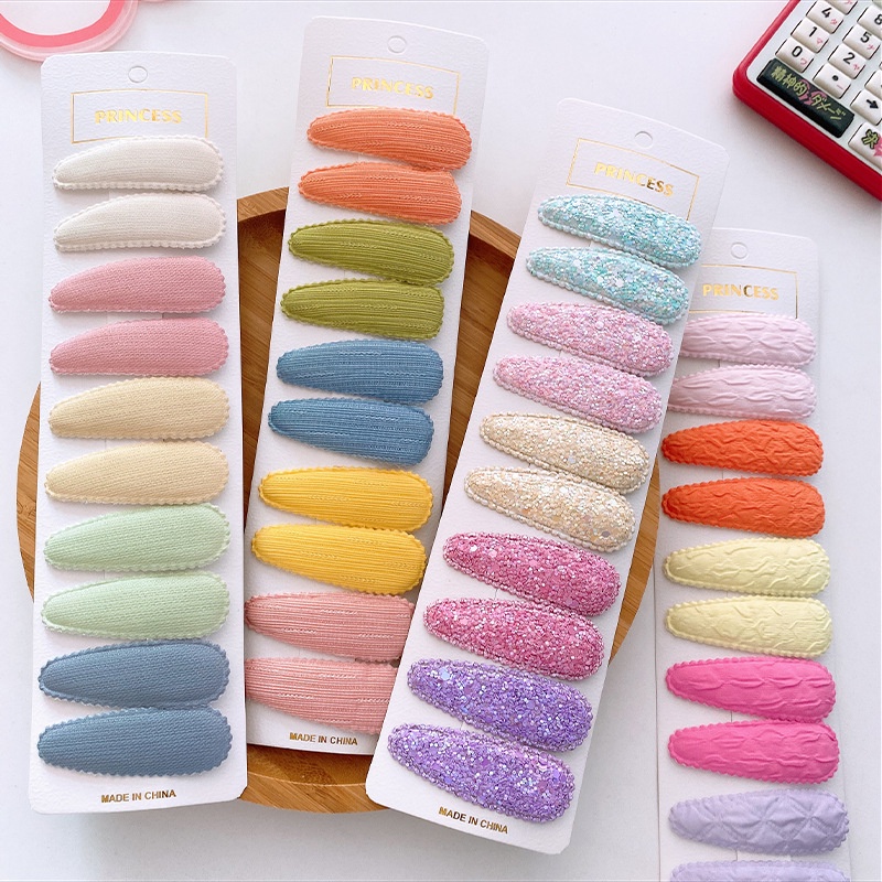 Set 10 Kẹp Tóc Vải Hình Giọt Nước Màu Sắc Cầu Vồng Ngọt Ngào Cho Bé Gái