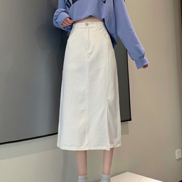 Chân Váy Jeans Dài Xẻ Tà KABICO Chân Váy Bò Dài Cạp Cao Ôm Eo Phong Cách Ulzzang V03
