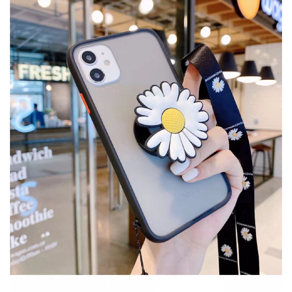 IPhone 12 Mini 11 Pro Max SE 2020 6 6s 7 8 Plus X Xs XR Xs Max 6+ 6s+ 7+ 8+ 6sP 6P 6P 8P DG Daisy Stand+Daisy Pendant+Lanyard Style Skin Feel Translucent Phone Case