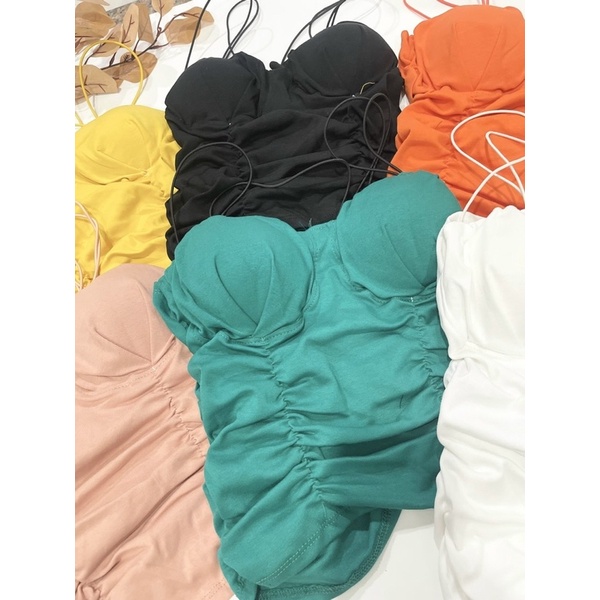 CÓ MÚT NGỰC Áo 2 dây bún nhún croptop có mút ngực