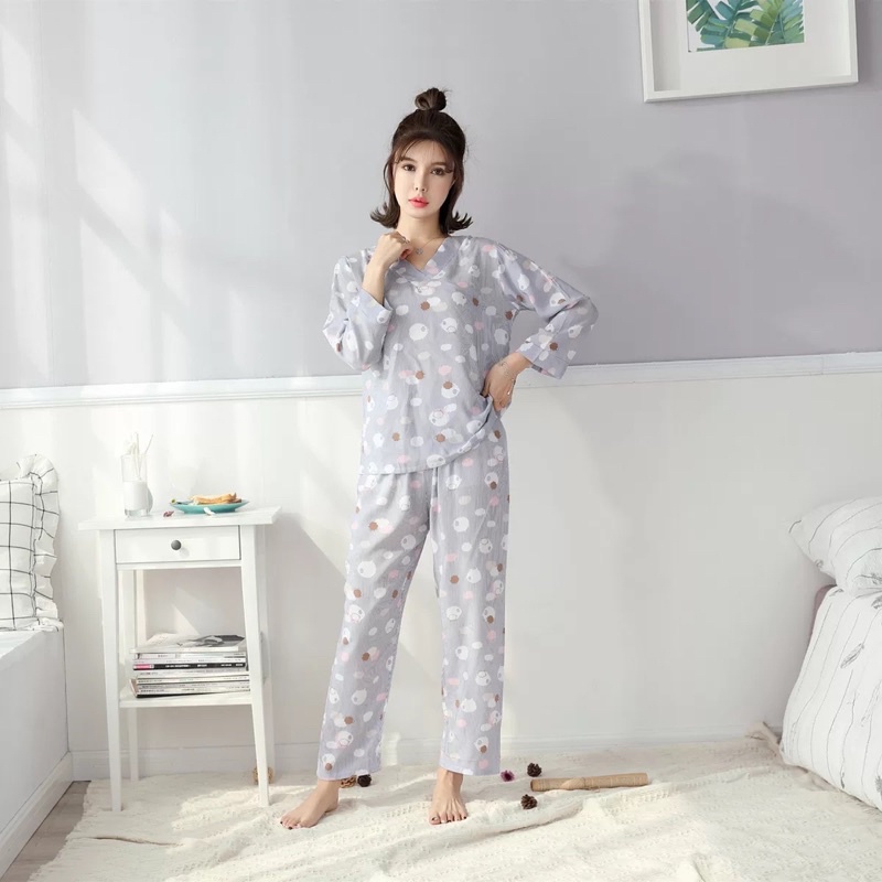 Bộ đồ ngủ dài tay Cotton Pijama vải lanh mềm mịn mặc mùa thu CiCi