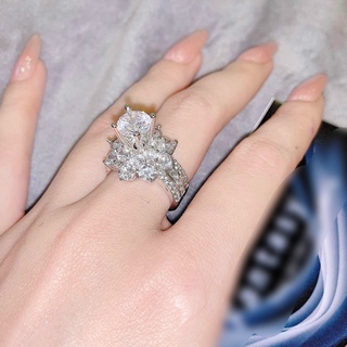 Nhẫn Màu Bạc Đính Đá Kim Cương Lấp Lánh Phong Cách Hàn Quốc Cổ Điển Thời Trang Dễ Thương Cho Nữ - Trang Sức Queen