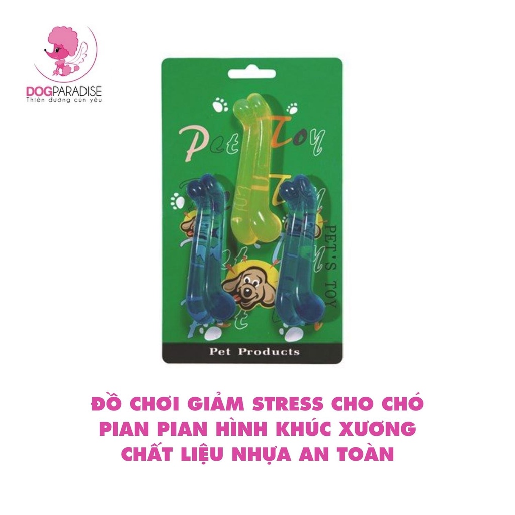 Đồ chơi giảm Stress cho chó Pian Pian hình khúc xương chất liệu nhựa an toàn 2 màu - Dog Paradise