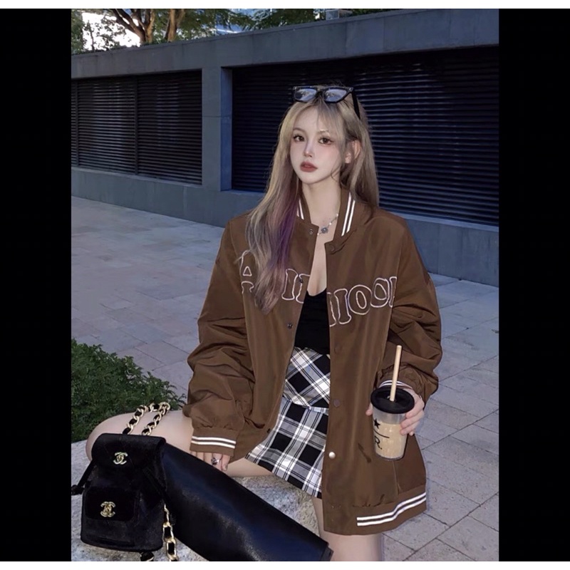 Áo Khoác Bomber Nâu Tây Phong Cách Hàn Quốc Trẻ Trung Năng Động
