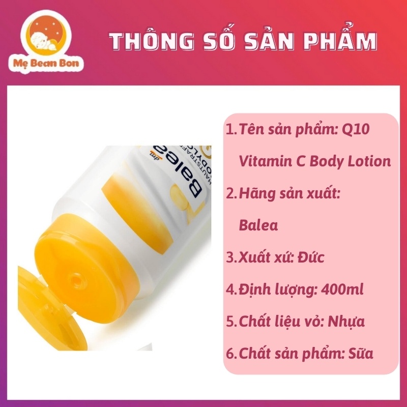 [HÀNG ĐỨC] Kem Dưỡng Thể Chống Nhăn Balea Q10 Vitamin C Body Lotion Hàng Chuẩn Đức 400ml Dưỡng Ẩm Sáng Da