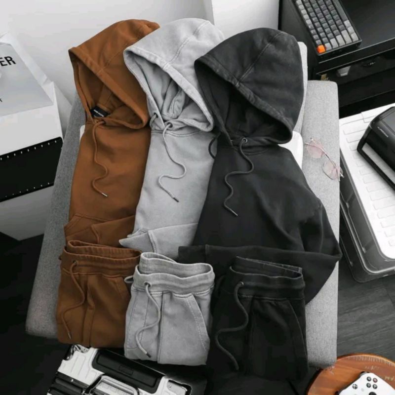 Bộ Nỉ Nam Dài - Đồ Bộ Nam Thể Thao Nỉ Cotton Trơn Cao Cấp Thu Đông - Set Đồ Bộ Nam Mặc Nhà Chất Nỉ Có Mũ Dài Tay MS59