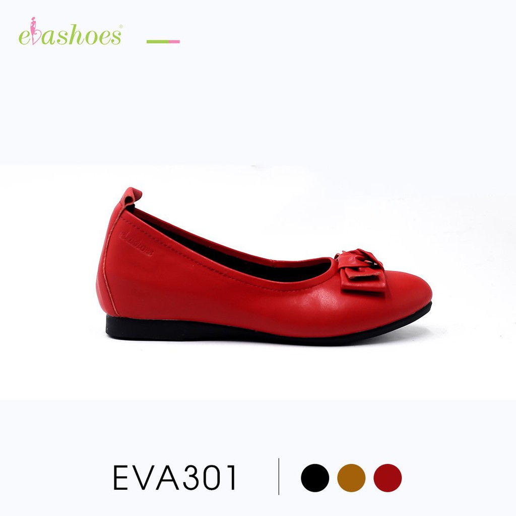 Giày Búp Bê Độn Đế 2cm Mũi Tròn Phối Nơ Da Cao Cấp Evashoes - EVA301