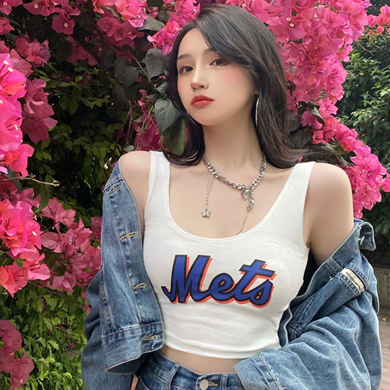 Áo Crop Top Sát Nách Ôm Dáng Hoạ Tiết Chữ In Thiết Kế Đơn Giản Quyến Rũ