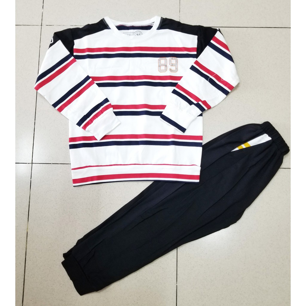 Bộ thun cotton sọc tay dài cho bé trai khi trời lạnh size đại