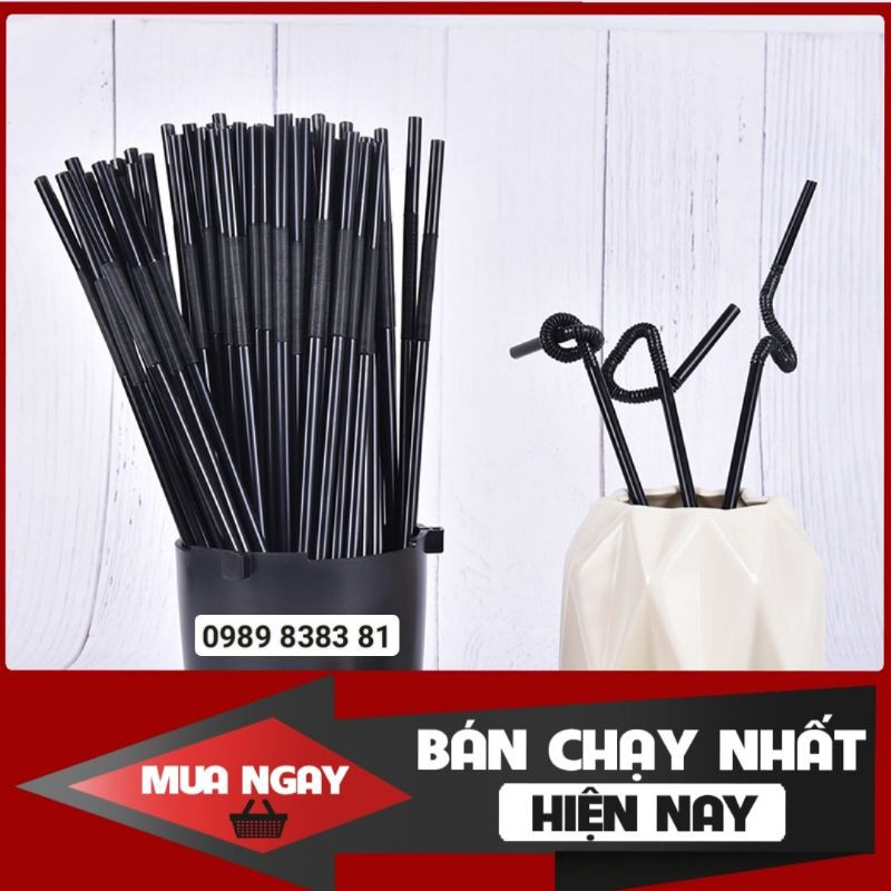 (Sỉ) Ống hút sinh tố xoắn đen 1 gói 80 cái