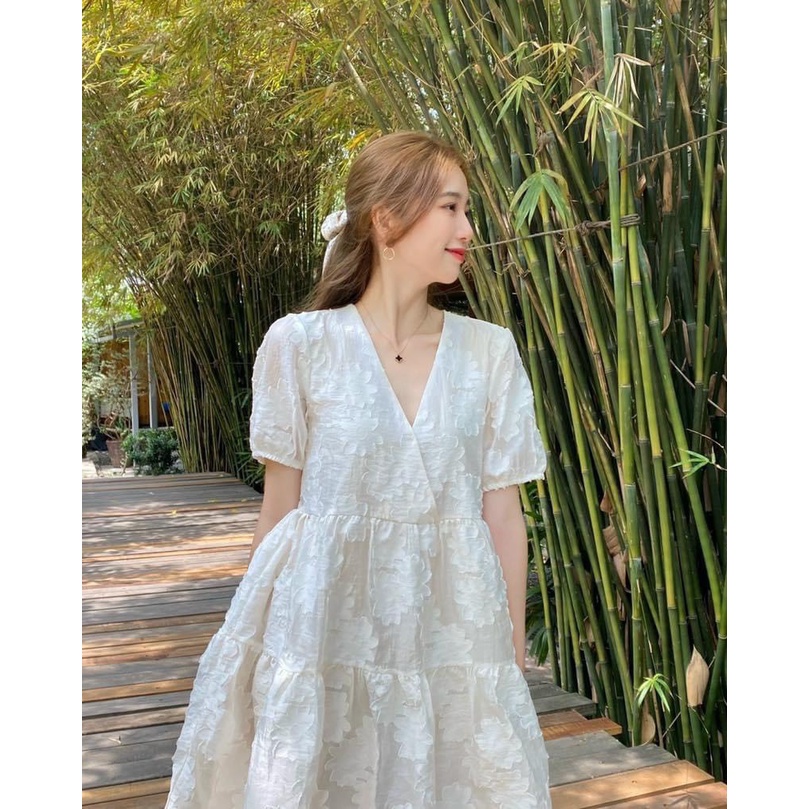 Đầm babydoll ren hoa cổ V dáng xòe xinh xắn TL135