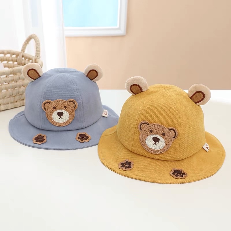 Mũ cho bé trai bé gái vành tròn hình gấu dễ thương , phù hợp 5 tháng 4 tuổi
