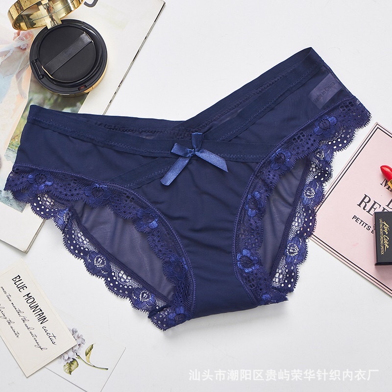 Quần lót lưới ren chéo nơ không cấn bụng, siêu mát, quần lót nữ