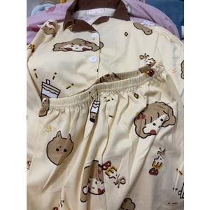 Bộ đồ ngủ Pijama lụa cotton tay dài siêu dễ thương
