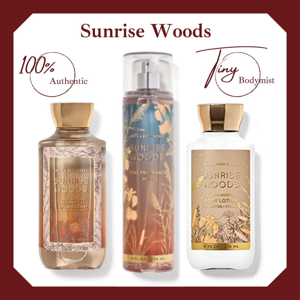 Bộ sản phẩm xịt thơm toàn thân bodymist Bath & Body Works: Sunrise Woods 36ml- 236ml
