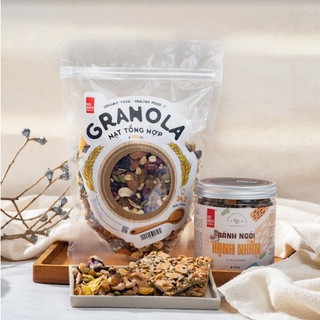 Combo bánh ngói hạnh nhân 250gr và granola mix 11 hạt 500gr gạch đỏ healthy dành cho ăn kiêng