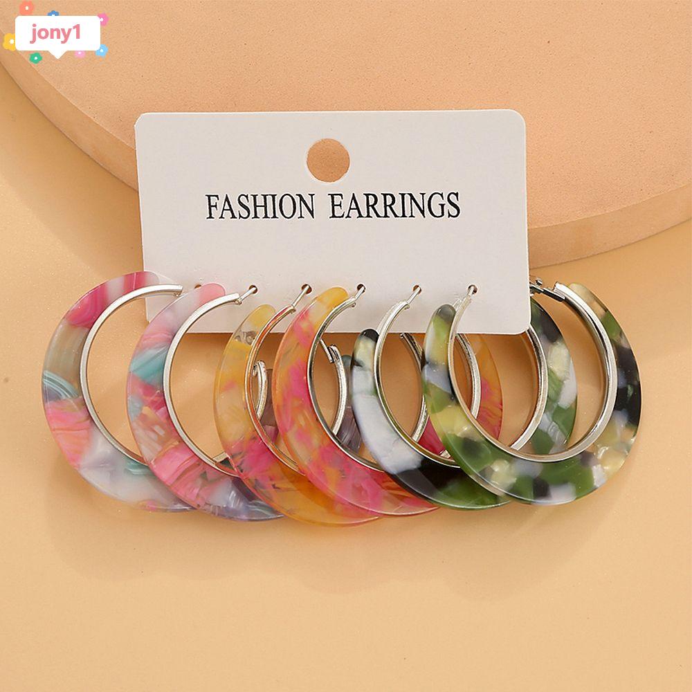 JONY Colorful Hoop Drop Earrings Women Girls Big Eardrop Acrylic Earrings Set Circle Resin Fashion Geometric Jewelry Dangler
