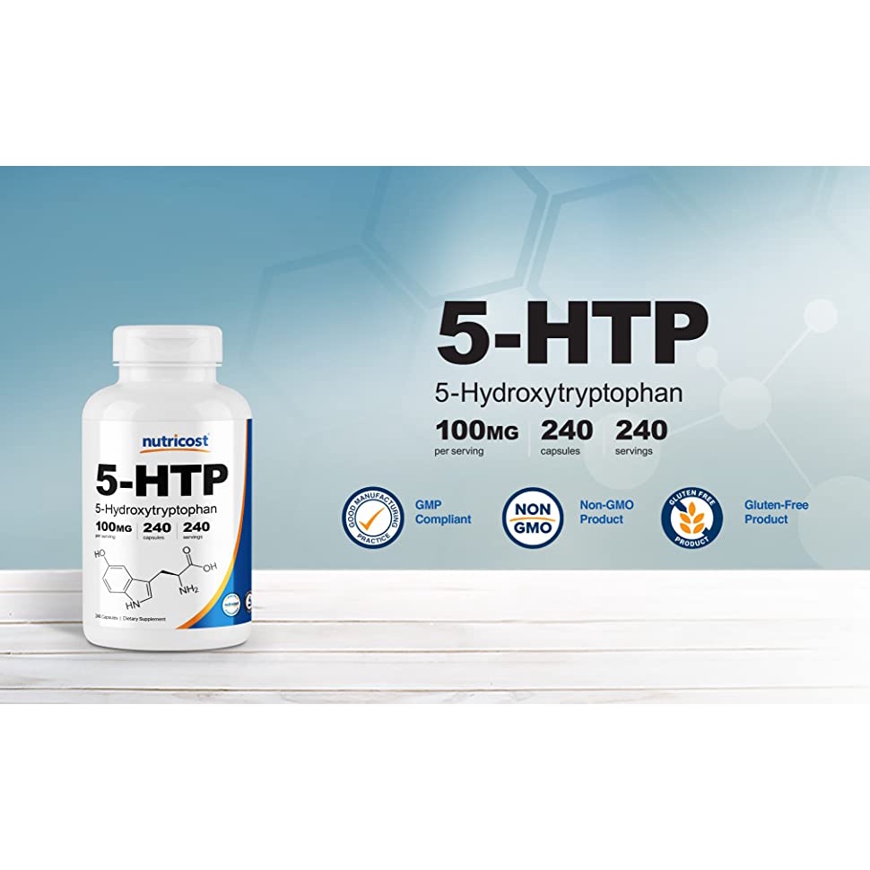 Nutricost 5  HTP 100mg Thực Phẩm Bổ Sung Hỗ Trợ Giấc Ngủ Và Cải Thiện Tâm Trạng Tích Cực, Giảm Stress (240 Viên)