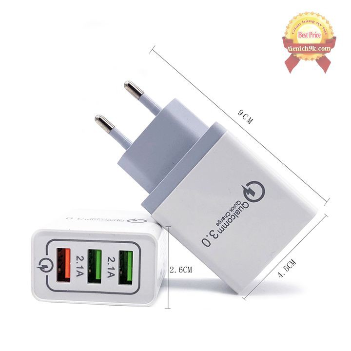 Cốc sạc nhanh Quick charge 3 cổng sạc chuẩn Qualcom QC 3.0 | Adapter sạc nhanh