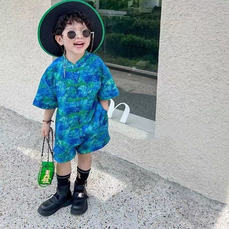 Bộ Áo Sơ Mi + Quần Short In Họa Tiết Phong Cách Trung Hoa Độc Đáo Thời Trang Mùa Hè Cho Nam