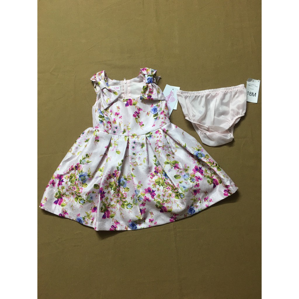 Đầm xòe công chúa bé gái 1.5 tuổi không tay màu hồng họa tiết hoa dễ thương size 18M hiệu Bonnie baby hàng xách tay