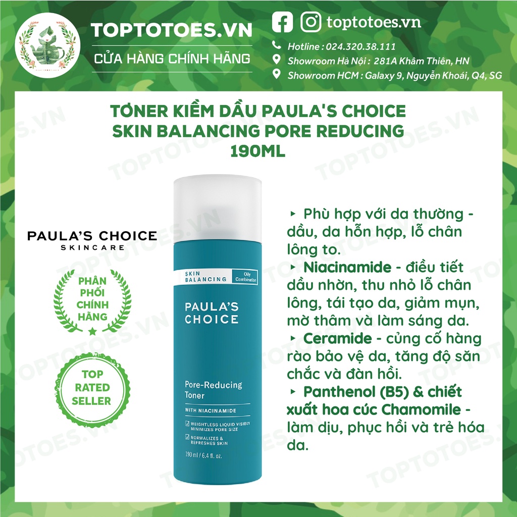 Toner kiềm dầu, thu nhỏ lỗ chân lông Paula’s Choice Skin Balancing Pore Reducing 190ml [NHẬP KHẨU CHÍNH HÃNG 100%]