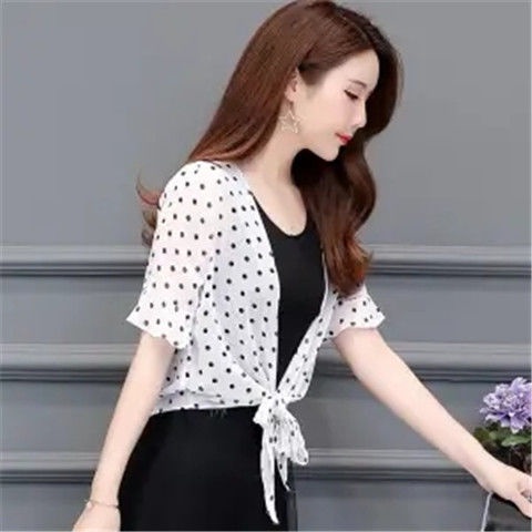 Áo Khoác Voan Mỏng Tay Loe Ngắn Dễ Phối Đồ Thời Trang 2021 Cho Nữ