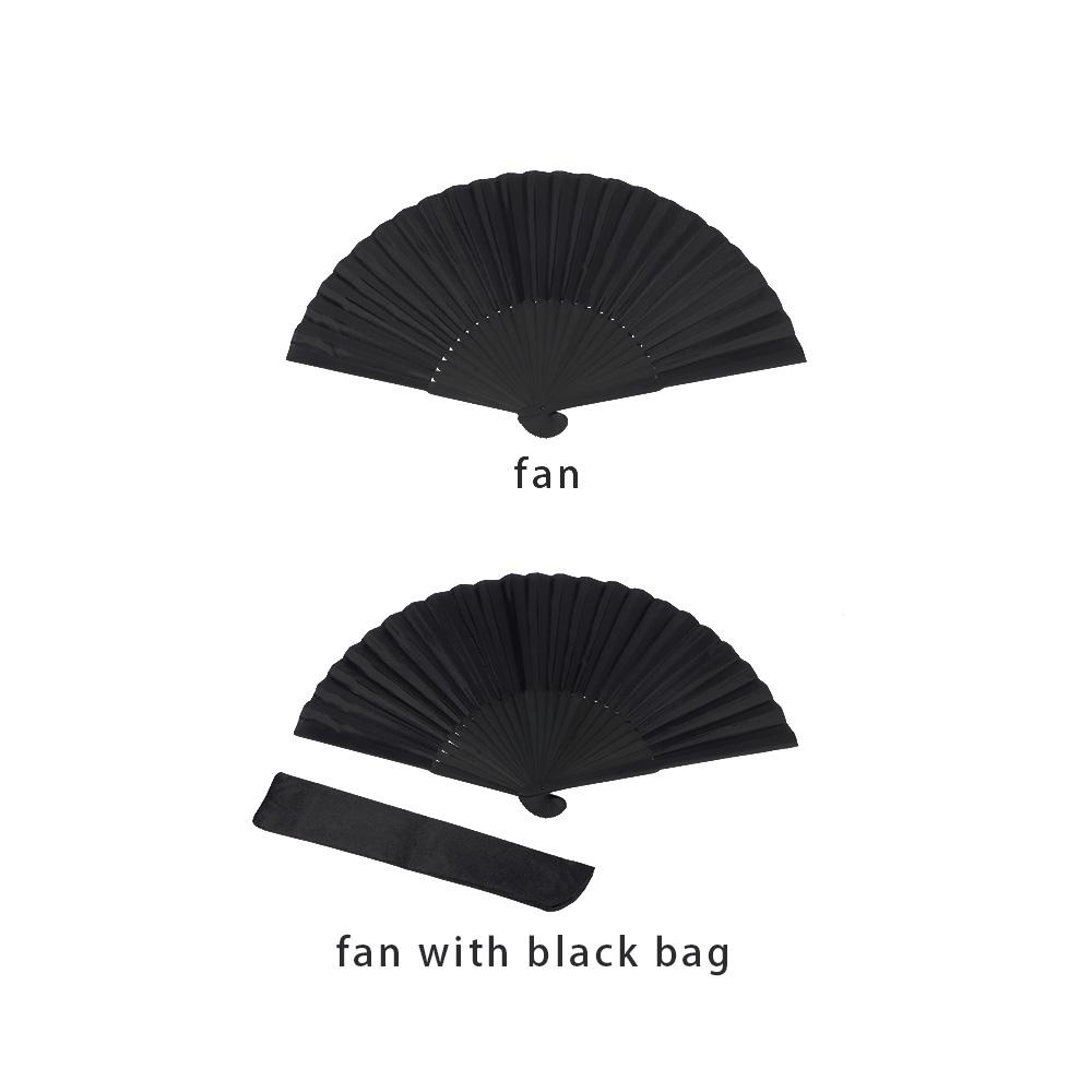 Quạt Gập Cầm Tay Bằng Lụa Màu Đen MIHAN1 8.27&quot;(21cm) Trang Trí Nhà Cửa/Tiệc