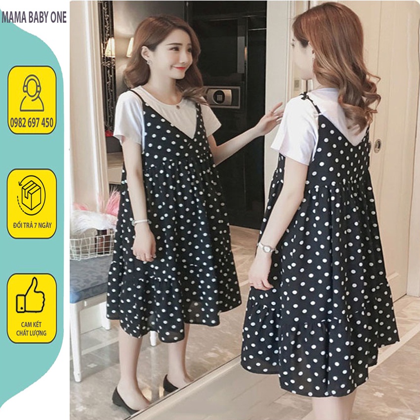 ĐẦM BẦU YẾM CHẤM BI (ÁO RỜI ) - VÁY BẦU ĐẸP SANG. FREE SIZE 45 - 75KG.