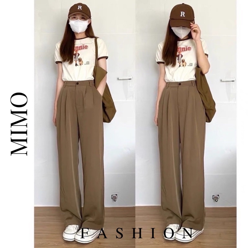 Quần tây ống suông màu nâu phong cách công sở M586