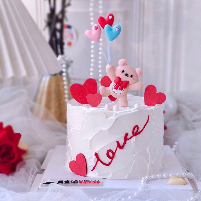 đồ trang trí bánh [FREESHIP❤️] gấu tim love nhựa dẻo loại 1