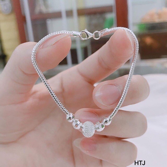 Lắc tay nữ bạc ta quả cầu gắn đá trắng nhỏ - Bibi silver - BBS | BigBuy360 - bigbuy360.vn