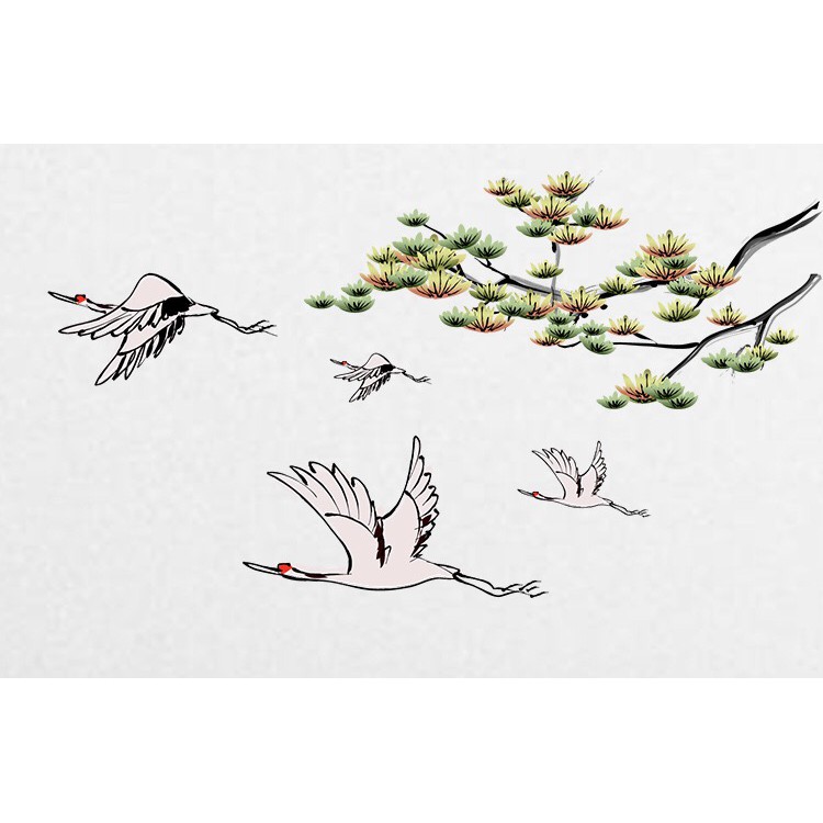 Decal dán kính / tường cao cấp - Chim hạt trắng và cành cây (60x58 )