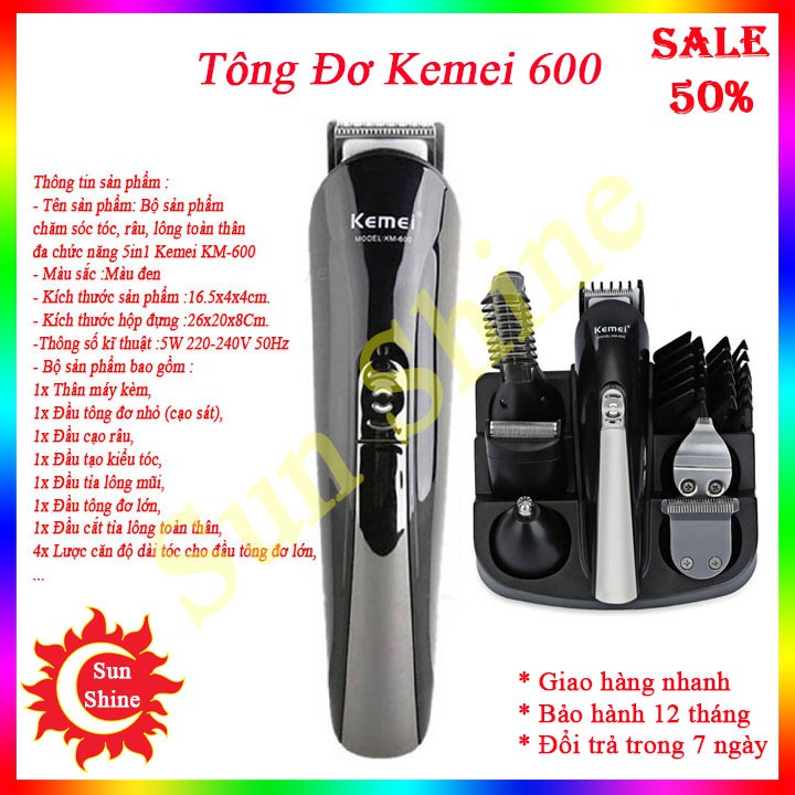 Tông Đơ Cắt Tóc Đa Năng ⚡️𝐅𝐑𝐄𝐄 𝐒𝐇𝐈𝐏⚡️ Máy Cạo Râu Tỉa Lông Mũi Cao Cấp Kemei KM-600