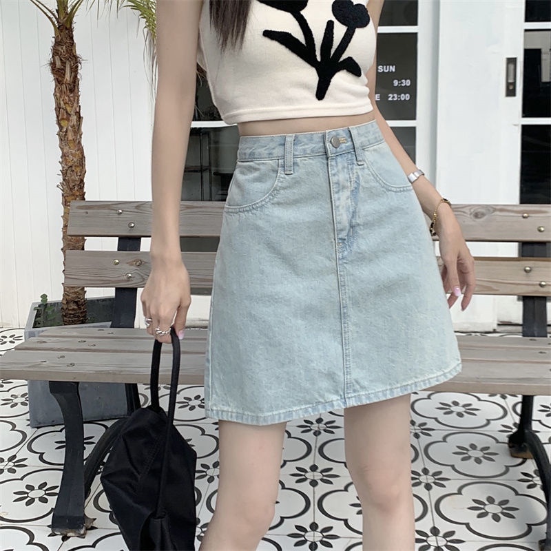 Chân váy jean Chữ A Lưng Cao Thêu Hoa Phong Cách Cổ Điển Thời Trang Mùa Hè Mới Dành Cho Nữ